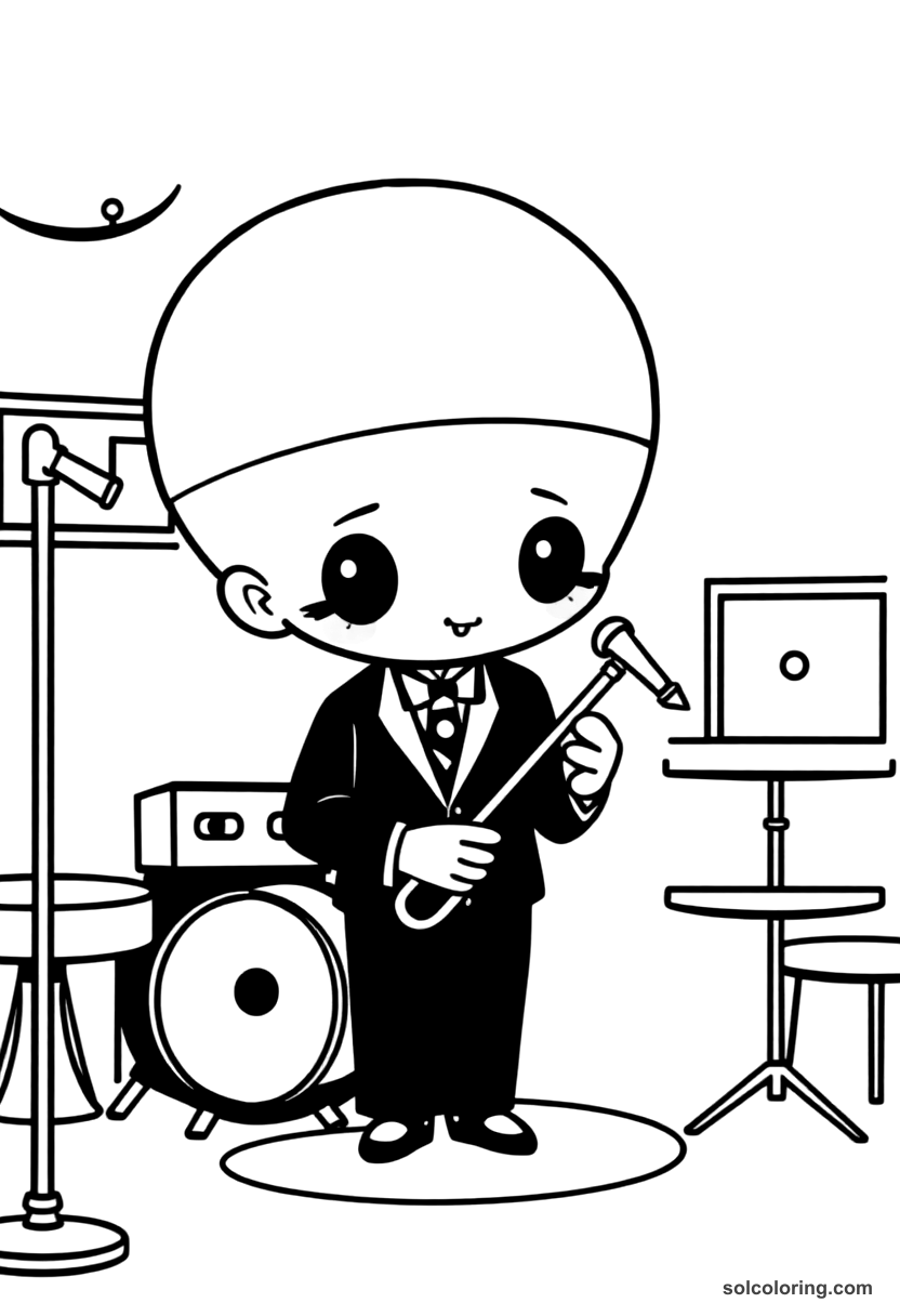 Chibi 1920s Jazz Club Scene coloring page, free printable chibi style