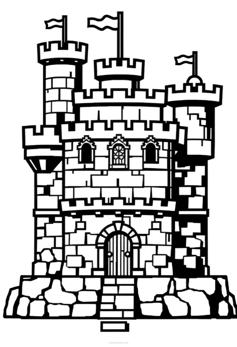 8-Bit Castle Fortress coloring page for kids