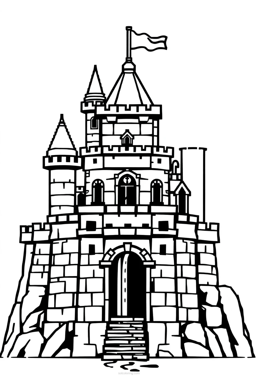 8-Bit Castle Fortress coloring page for kids