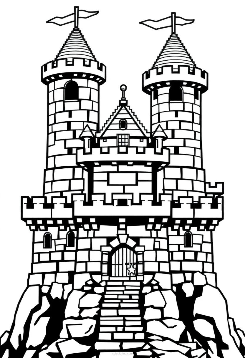 8 Bit Castle Fortress coloring pages