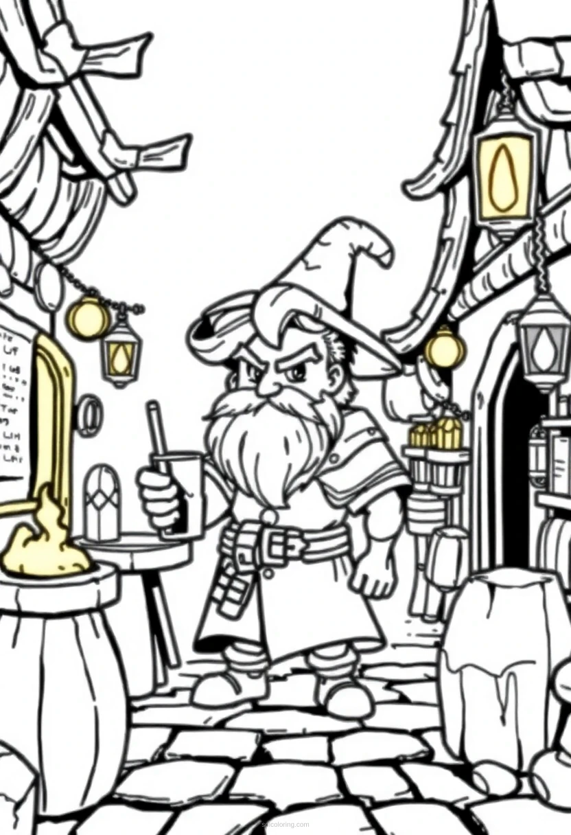 8-Bit Fantasy Tavern coloring page for kids
