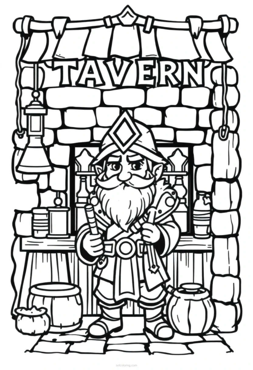 8-Bit Fantasy Tavern coloring page for kids