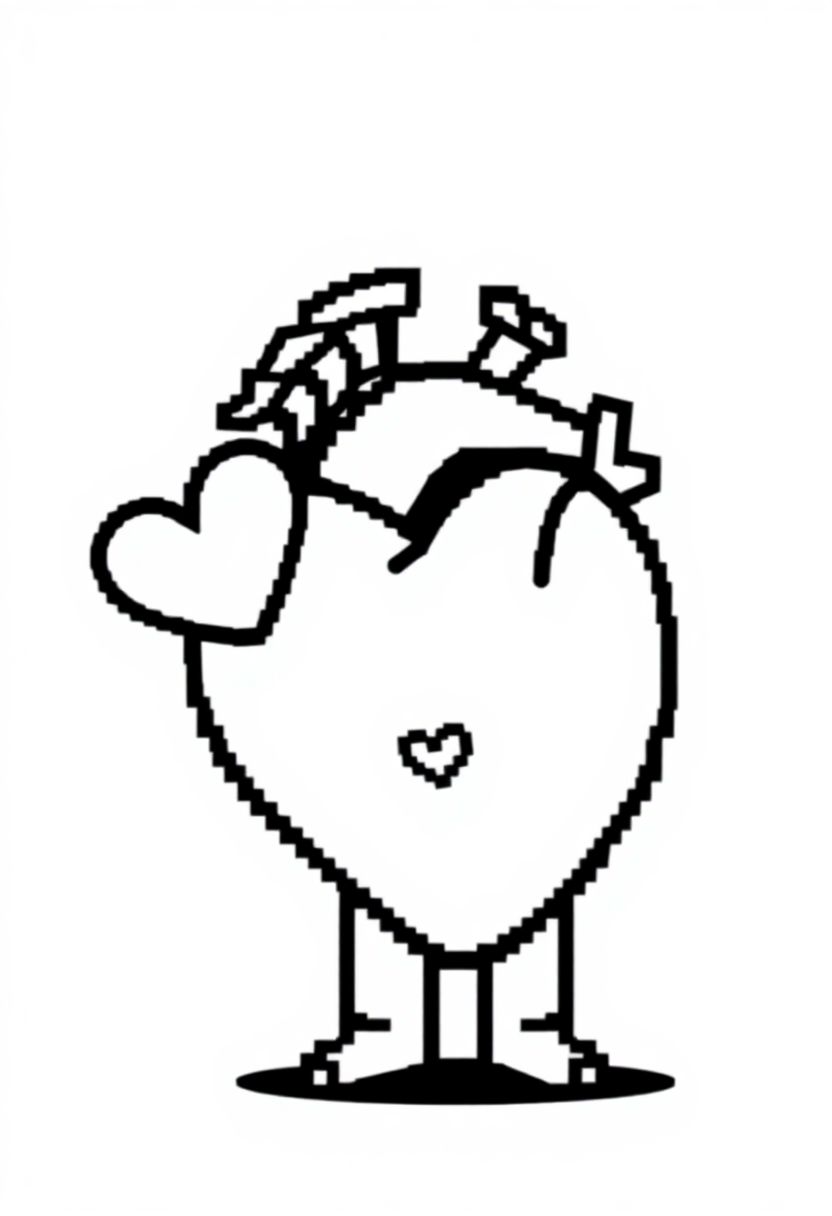 8-Bit Heart Life Icon coloring page, free printable