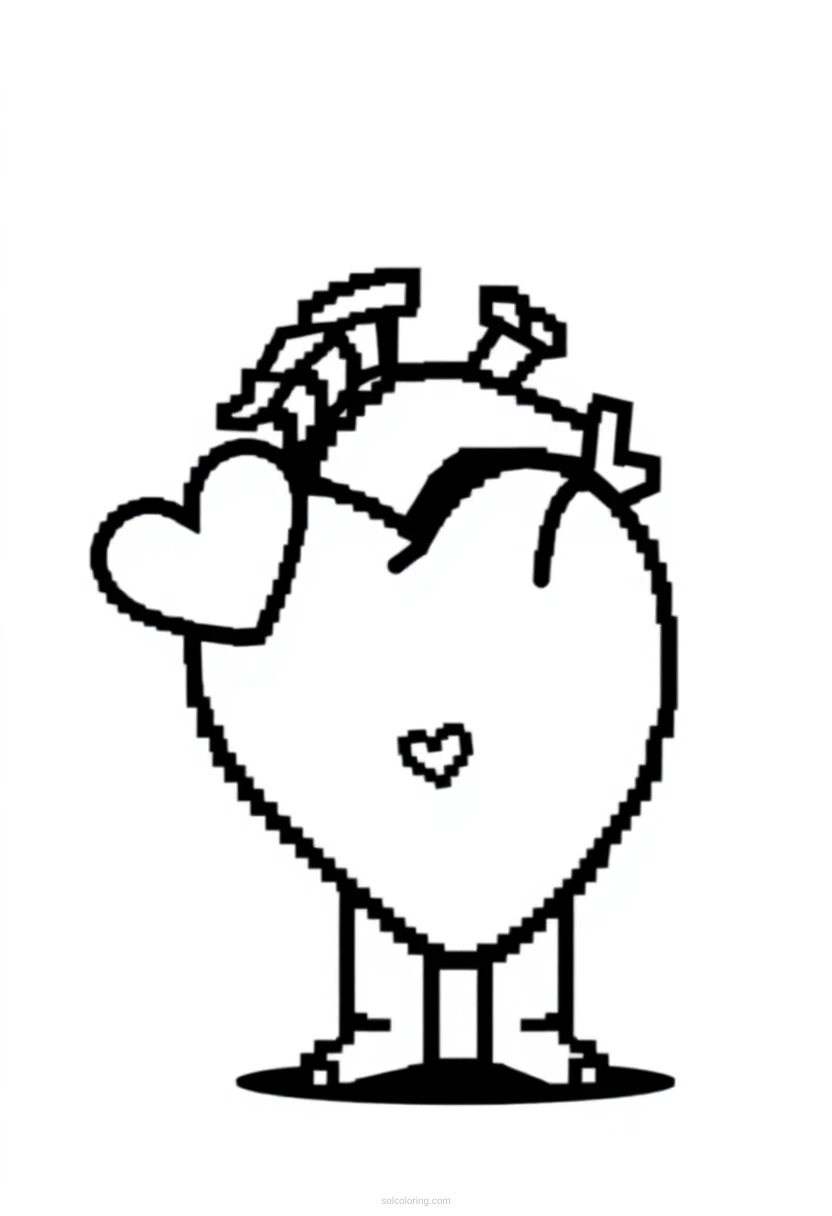8 Bit Heart Life Icon coloring page for kids