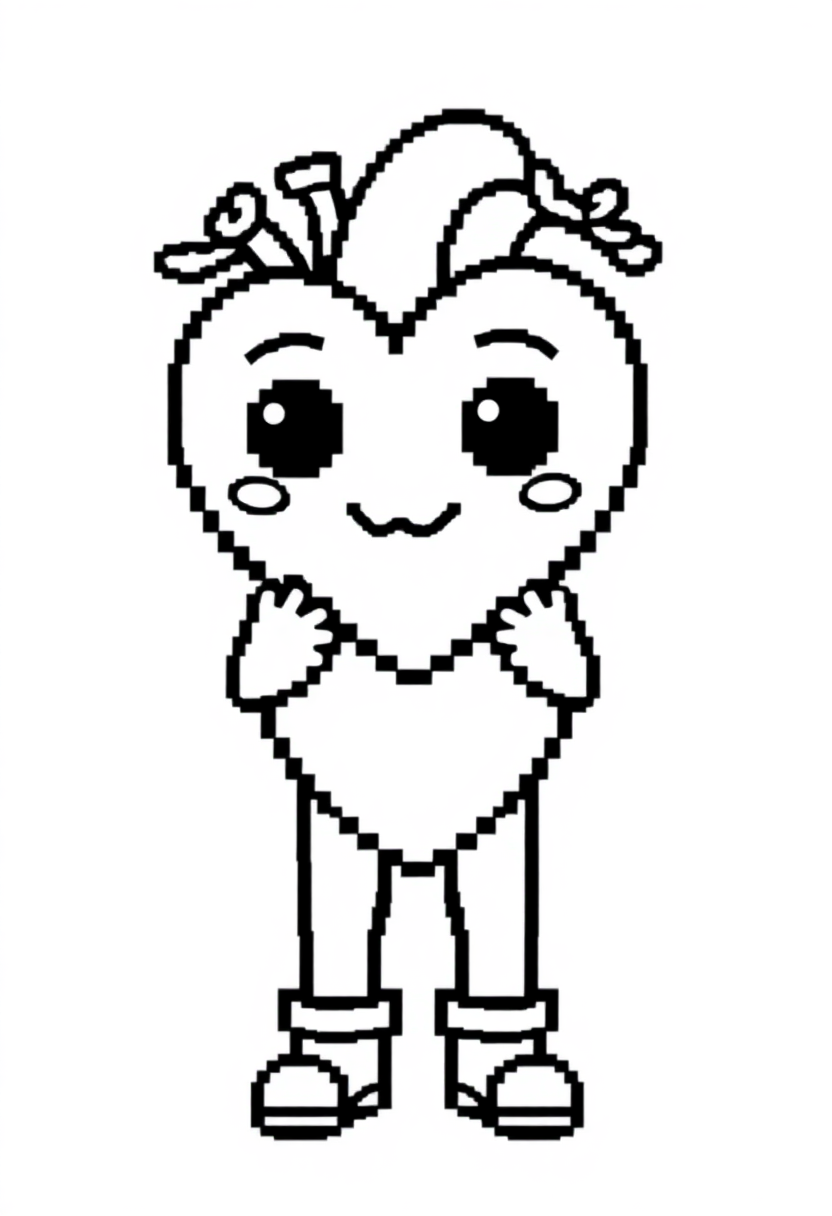 8-Bit Heart Life Icon coloring page, free printable