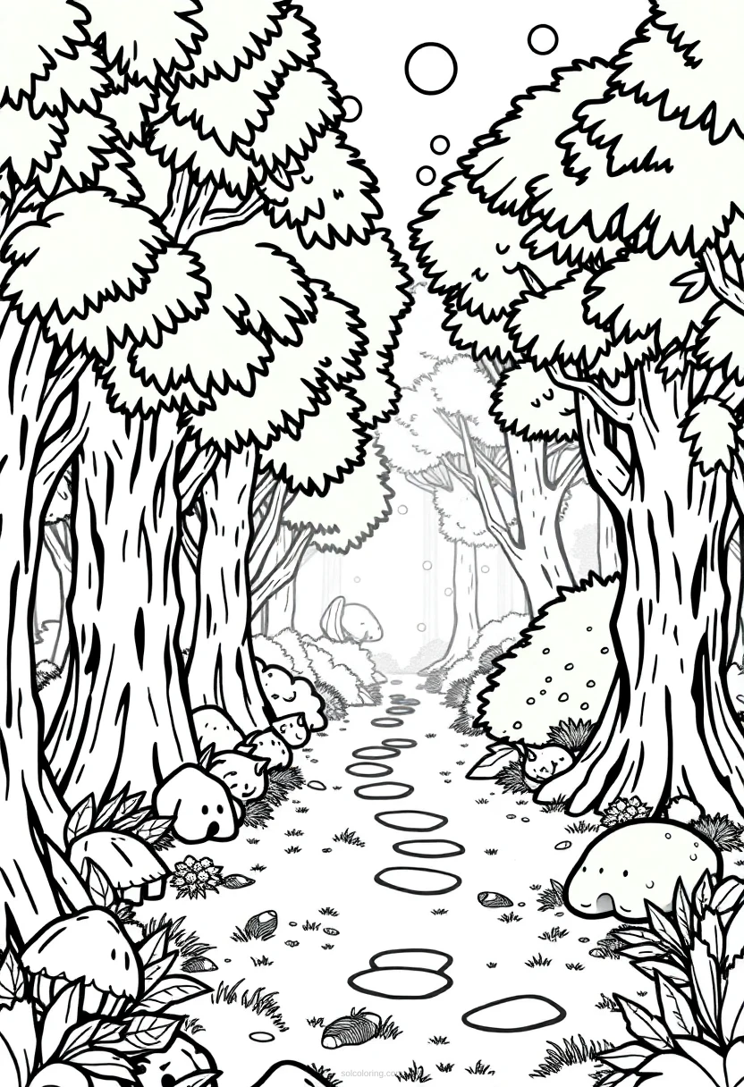 8-Bit Magical Forest coloring page for kids