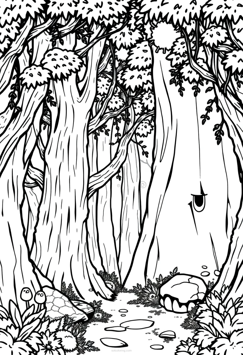 8-Bit Magical Forest coloring page for kids