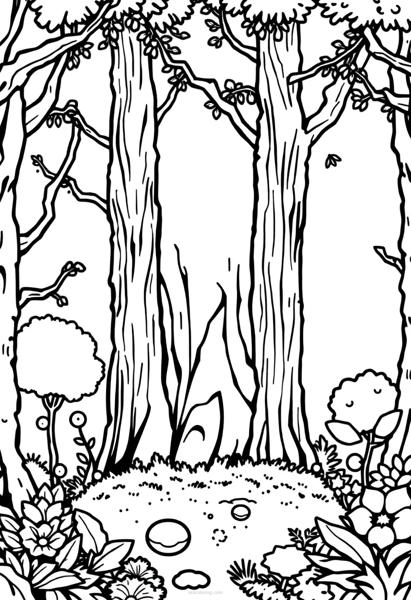 8-Bit Magical Forest coloring page for kids