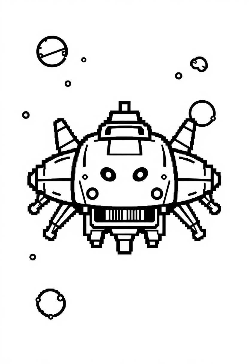 8-Bit Space Invader Ship coloring page, free printable