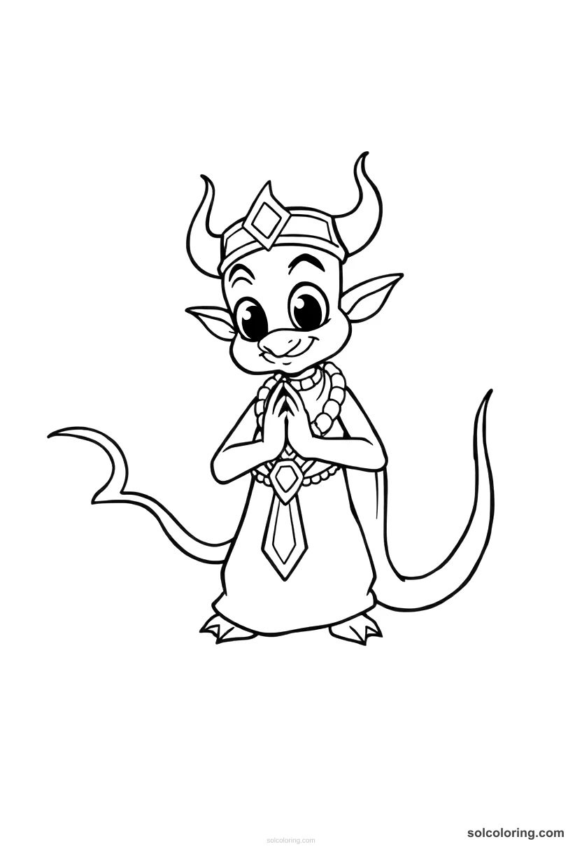 Cute Cartoon A djinn bowing before King Solomon cute cartoon coloring page for kids
