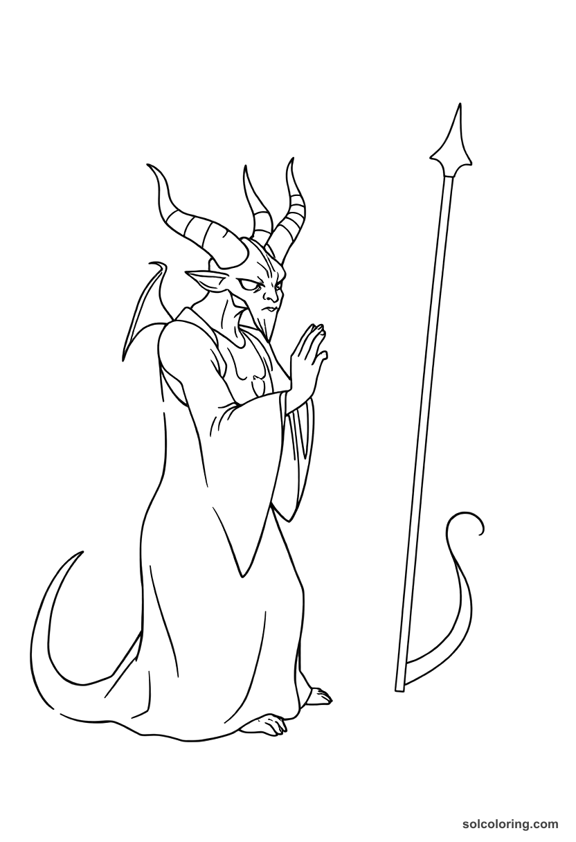 Simple A djinn bowing before King Solomon coloring page, free printable simple style