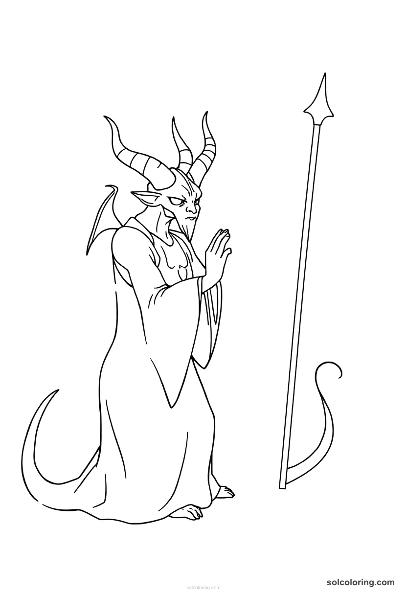 Simple A djinn bowing before King Solomon simple coloring page for kids