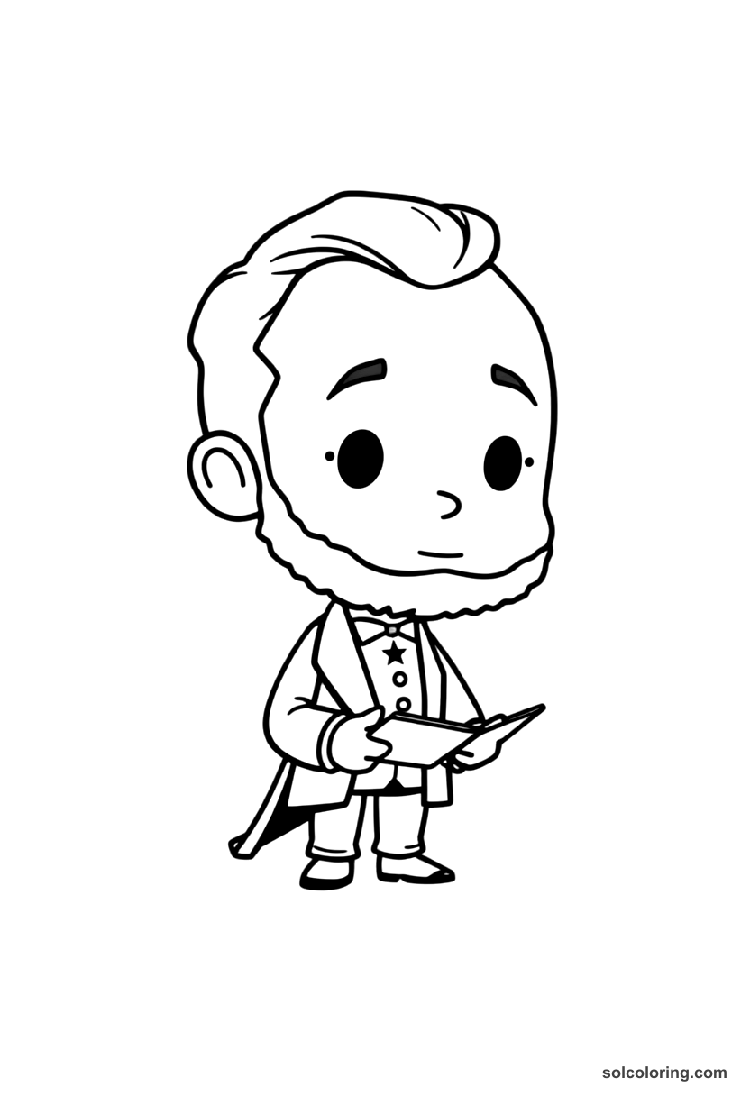 Chibi Abraham Lincoln Delivering the Gettysburg Address coloring page, free printable chibi style