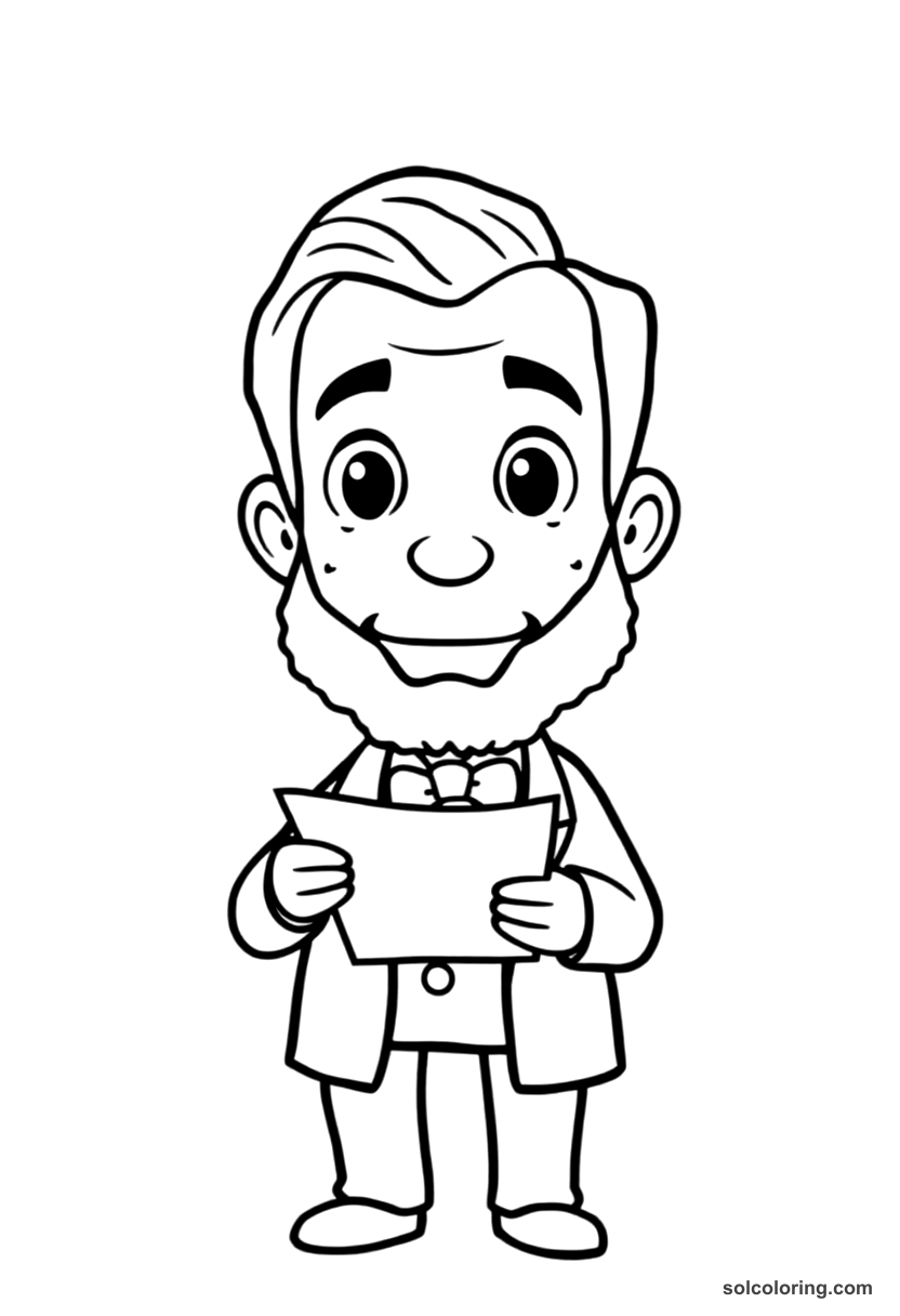 Cute Cartoon Abraham Lincoln Delivering the Gettysburg Address coloring page, free printable cute cartoon style