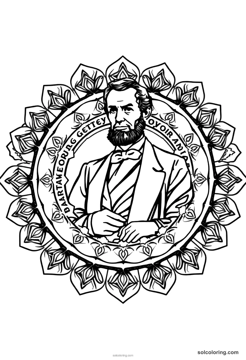 Mandala Abraham Lincoln Delivering the Gettysburg Address mandala coloring page for kids