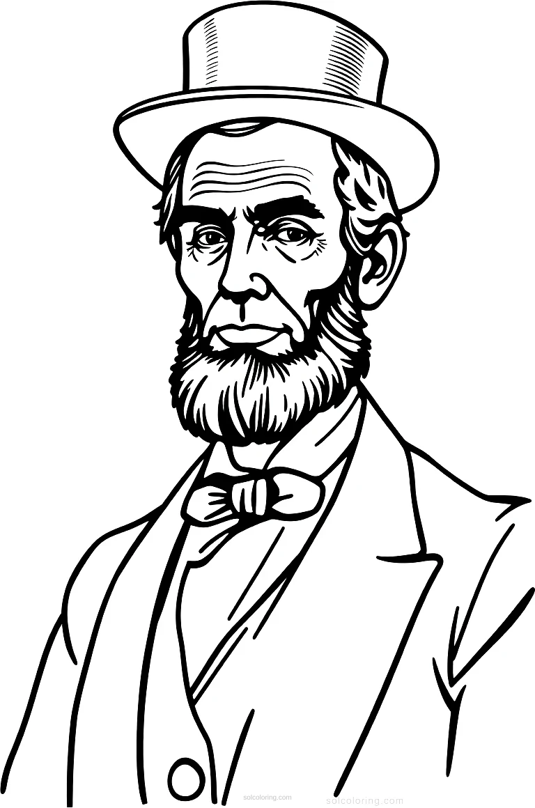 Abraham Lincoln with Top Hat coloring page for kids