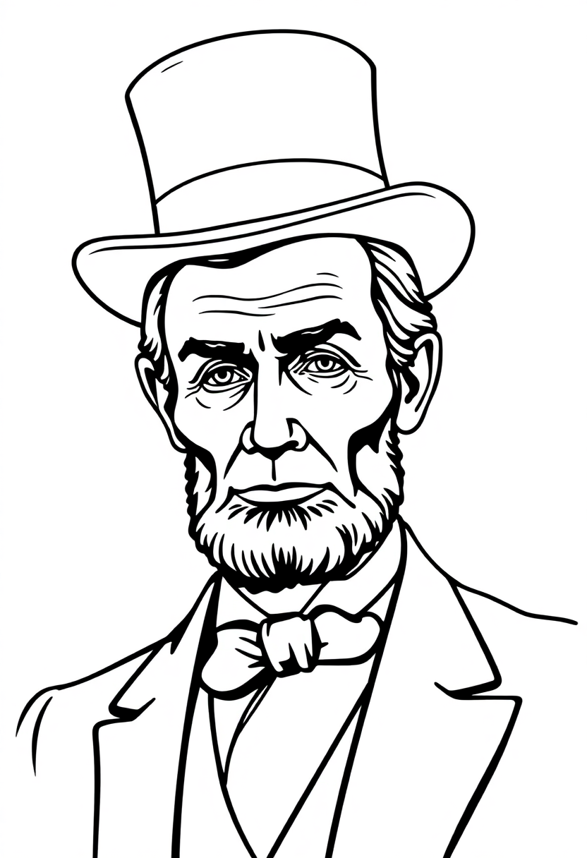 Abraham Lincoln with Top Hat coloring page, free printable