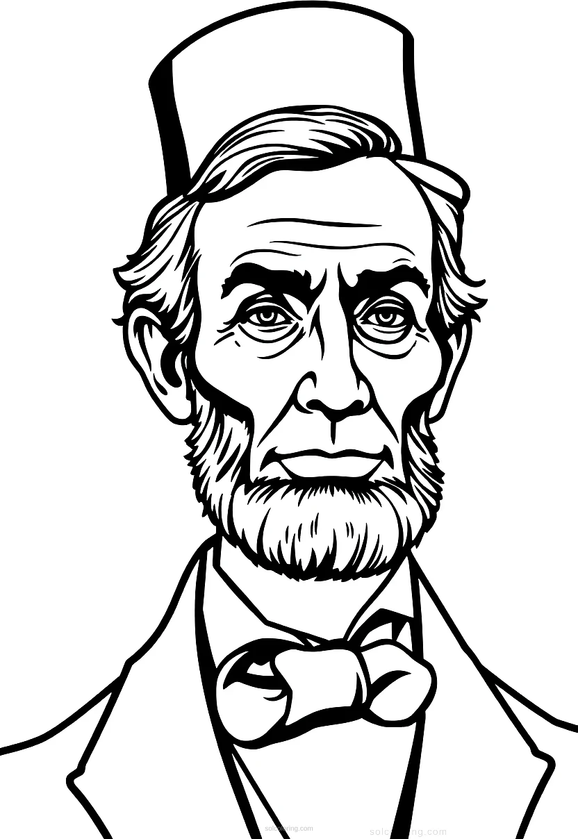 Abraham Lincoln with Top Hat coloring page for kids