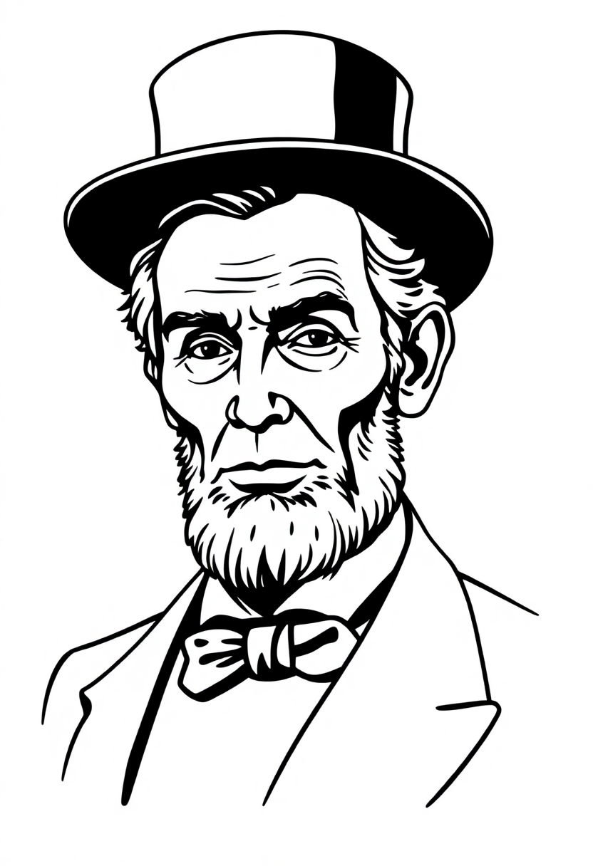 Abraham Lincoln with Top Hat coloring page, free printable