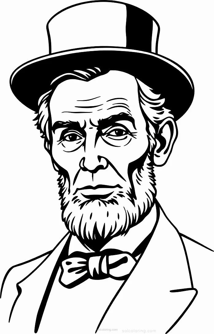 Abraham Lincoln with Top Hat coloring page for kids