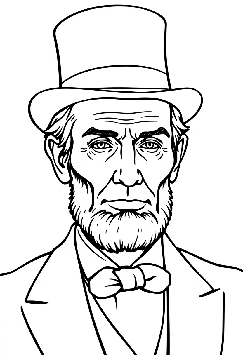 Abraham Lincoln with Top Hat coloring page, free printable