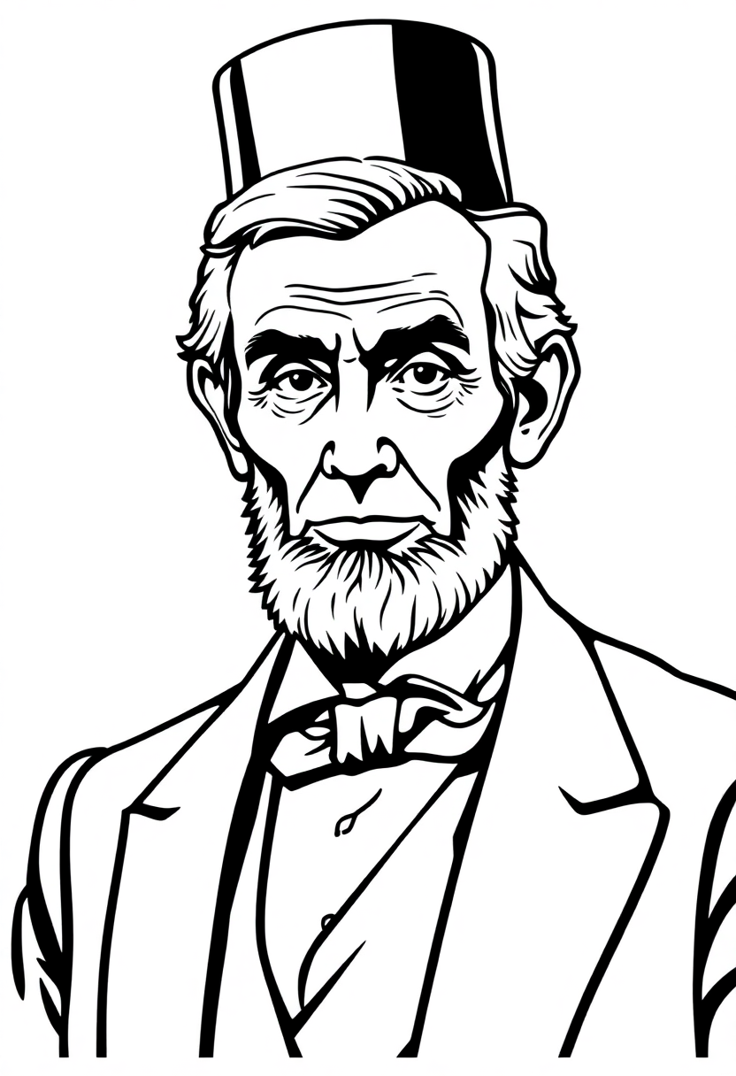 Abraham Lincoln with Top Hat coloring page, free printable