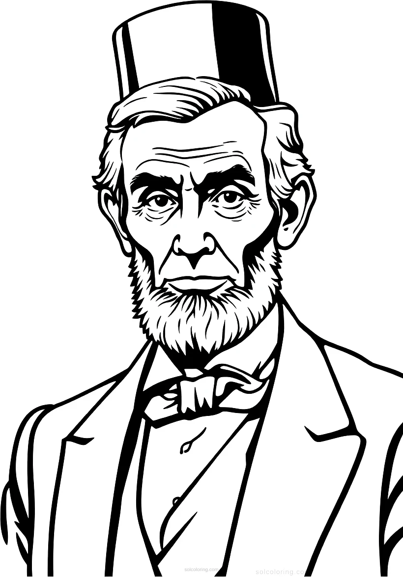 Abraham Lincoln with Top Hat coloring page for kids