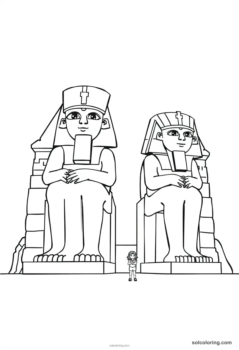 Chibi Abu Simbel Colossi of Ramses II chibi coloring page for kids