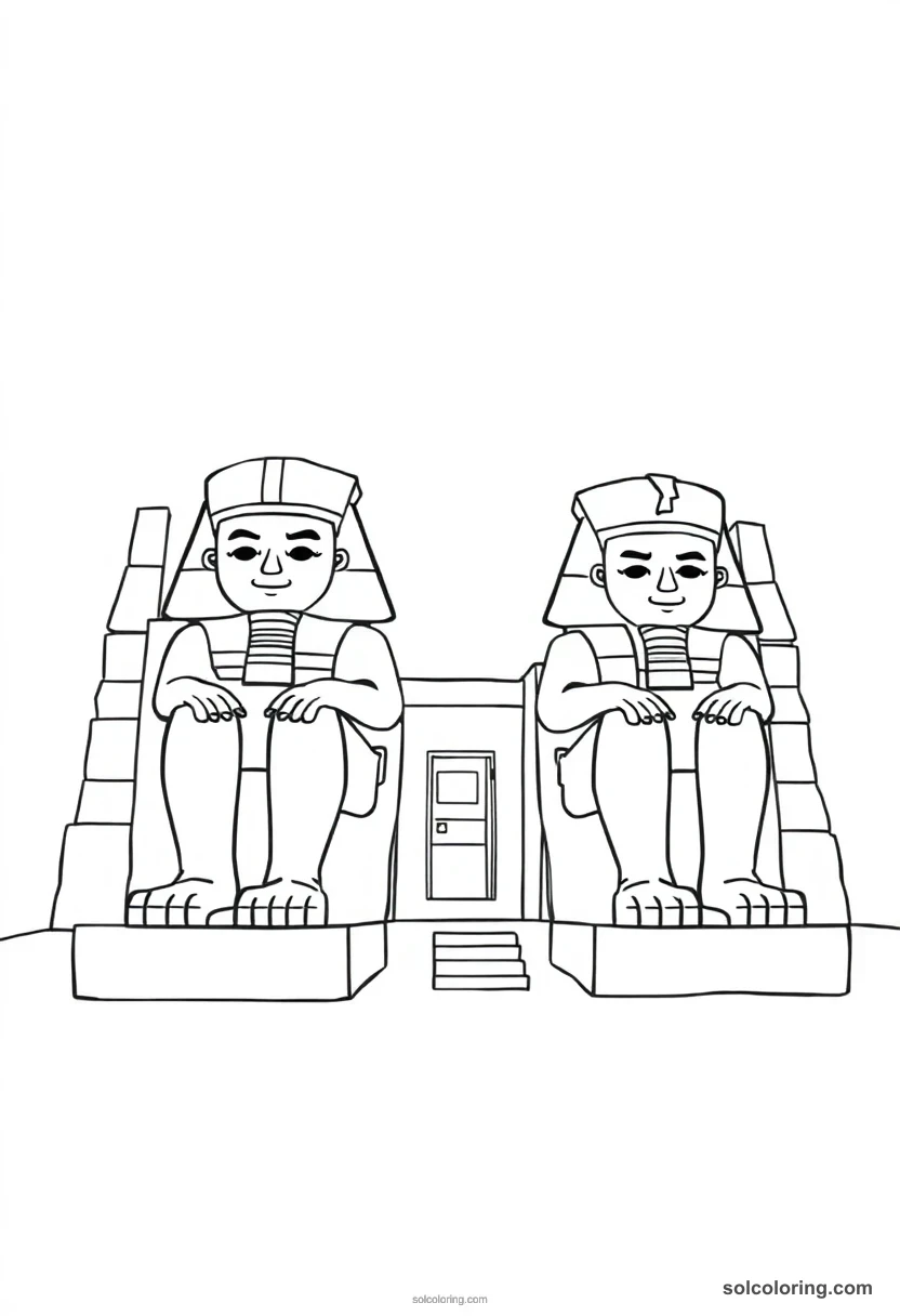 Cute Cartoon Abu Simbel Colossi of Ramses II cute cartoon coloring page for kids