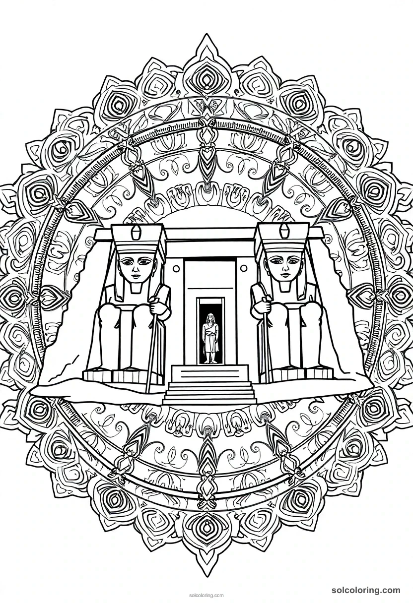 Mandala Abu Simbel Colossi of Ramses II mandala coloring page for kids