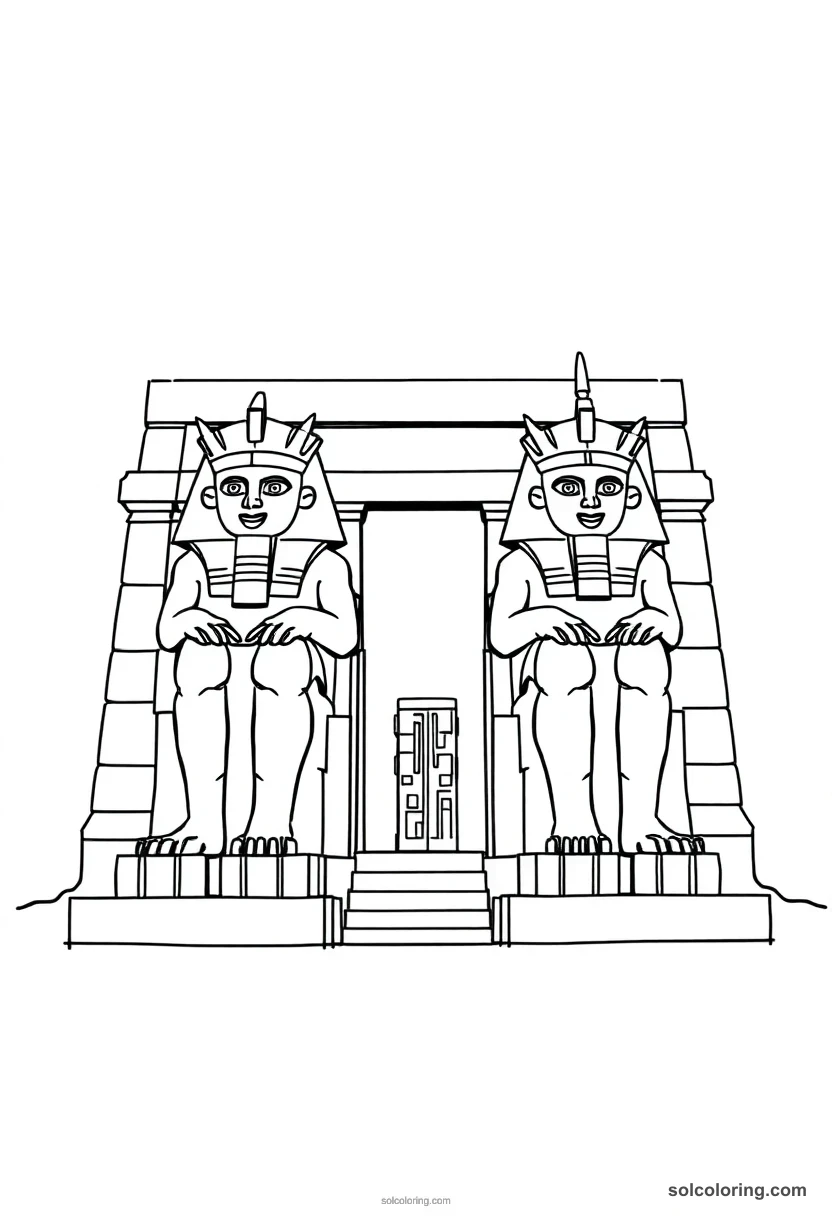 Simple Abu Simbel Colossi of Ramses II simple coloring page for kids