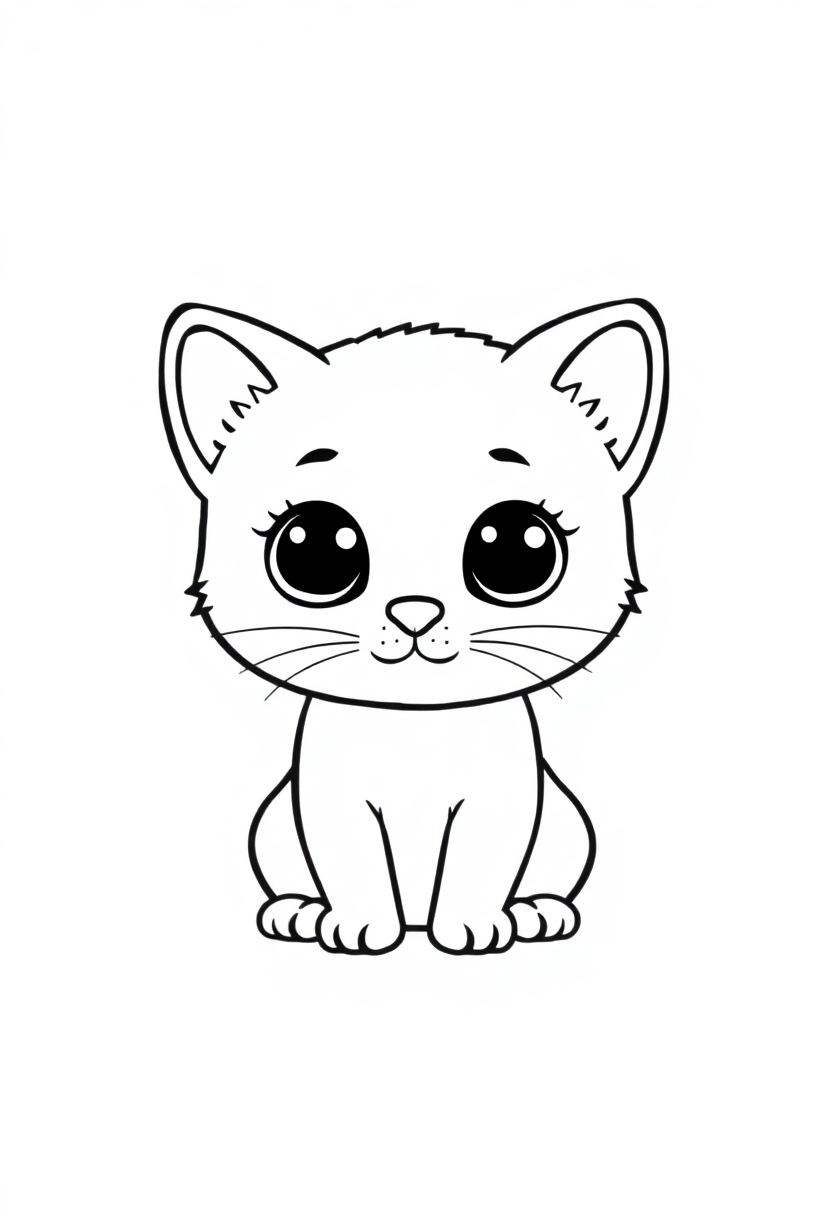Adorable Kitten coloring page, free printable standard style for kids and adults