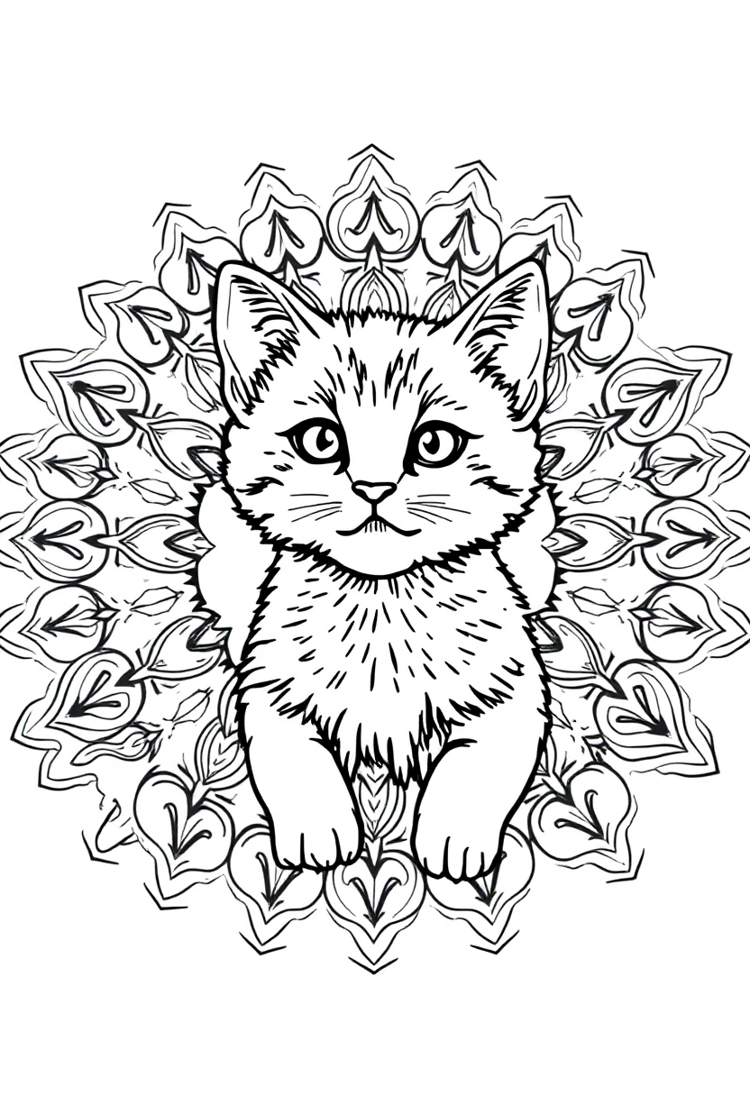 Adorable Kitten coloring page, free printable