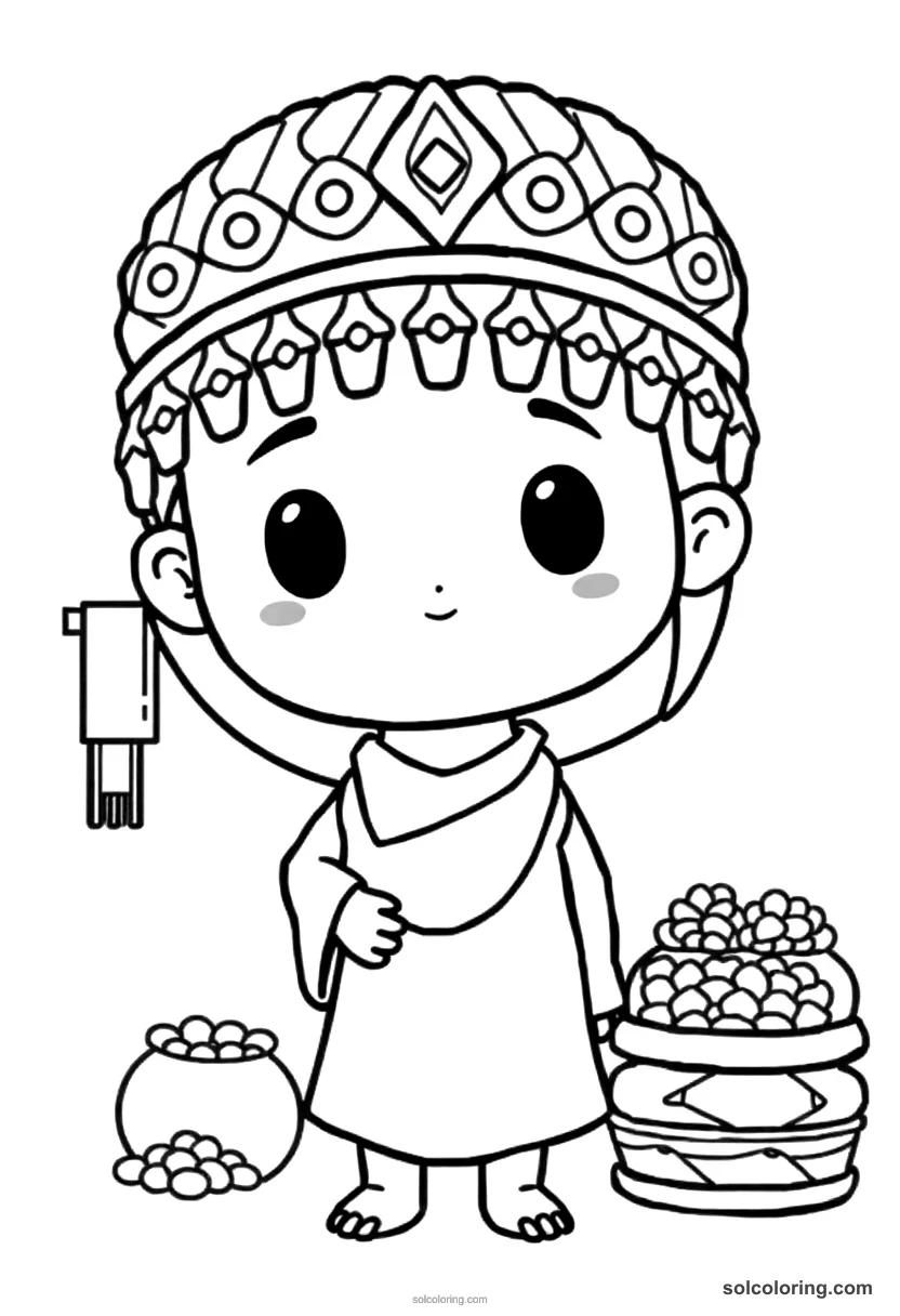 Chibi African Kingdom of Mali Gold Trade Market chibi coloring page for kids