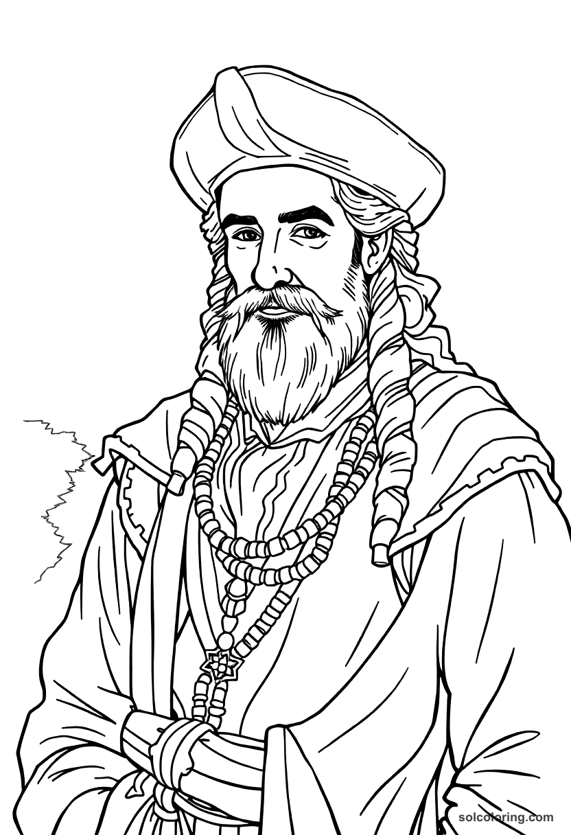 Age of Exploration cartographer workshop coloring page with maps, compass, navigation tools and scientific instruments