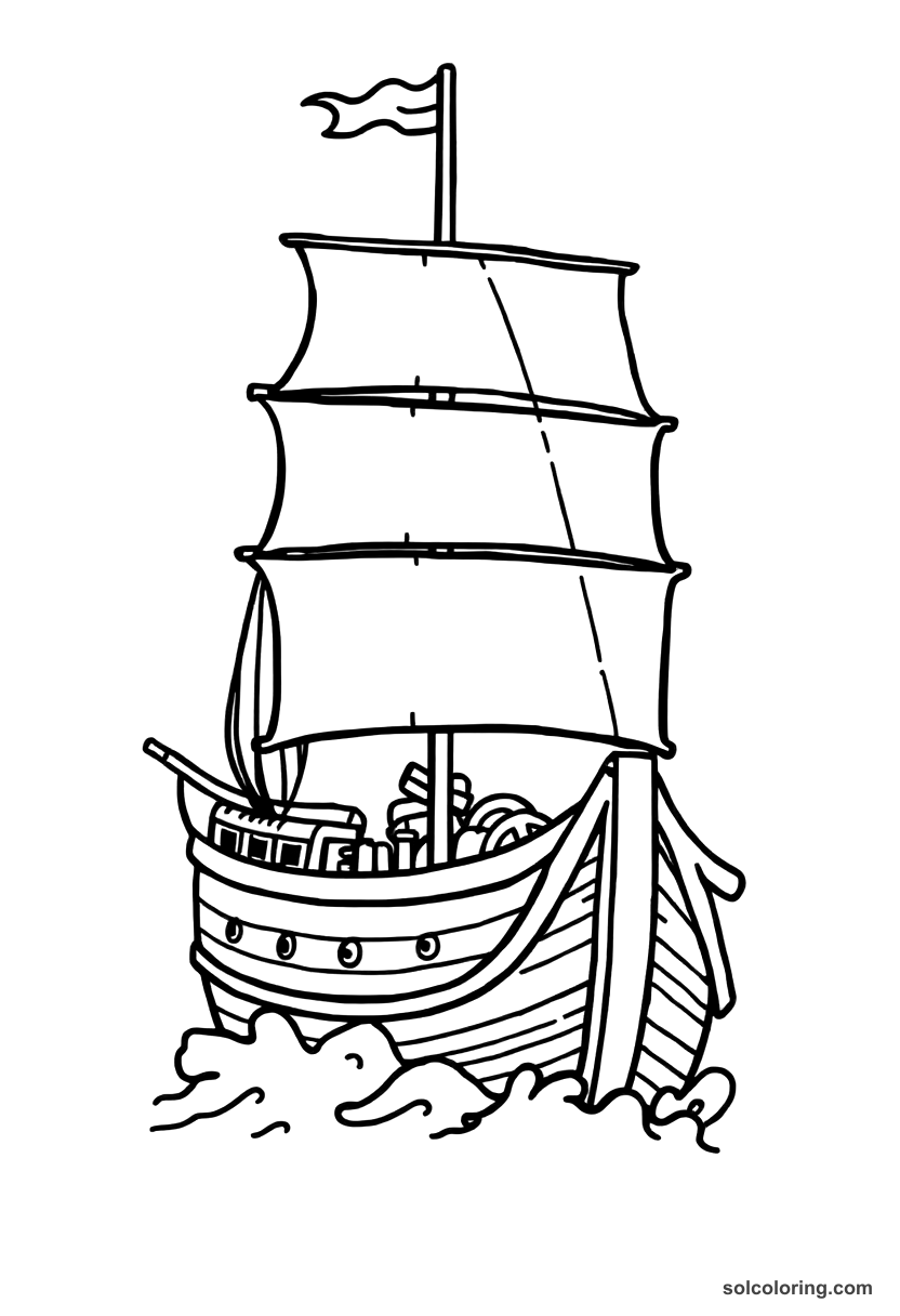 Chibi Age of Sail Pirate Ship Battle coloring page, free printable chibi style