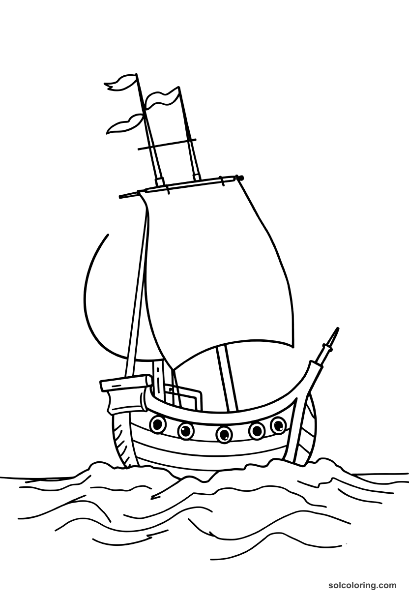 Cute Cartoon Age of Sail Pirate Ship Battle coloring page, free printable cute cartoon style
