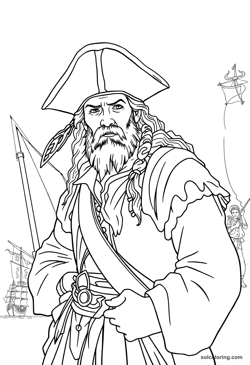 Age of Sail Pirate Ship Battle coloring page, free printable detailed style