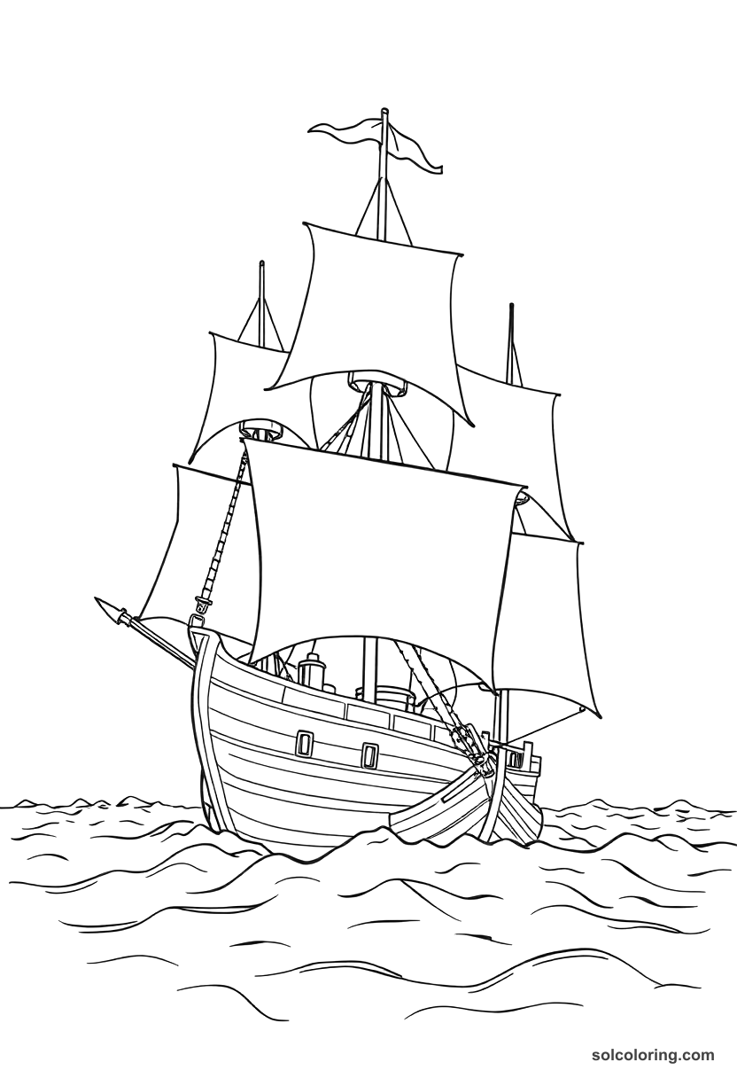 Simple Age of Sail Pirate Ship Battle coloring page, free printable simple style