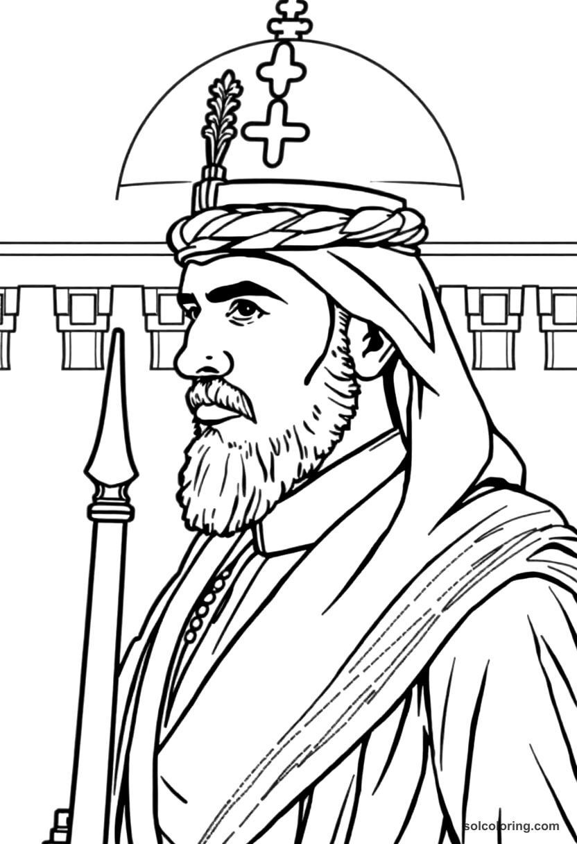 Ahmad al-Danaf the captain of the guard coloring page, free printable detailed style