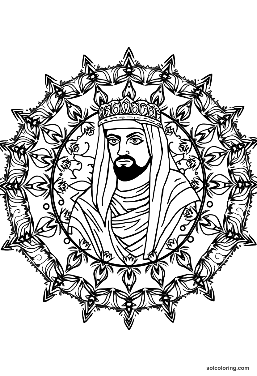 Mandala Ahmad al-Danaf the captain of the guard coloring page, free printable mandala style