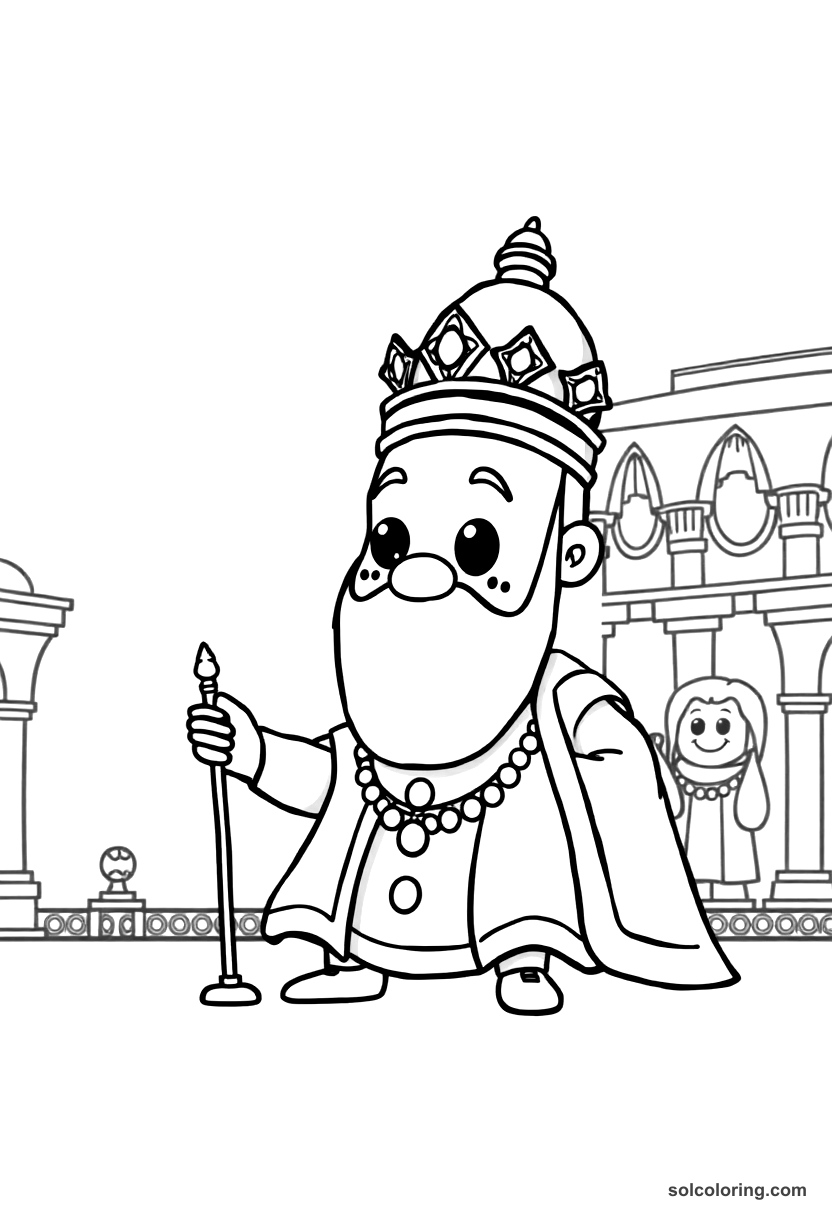 Cute Cartoon Akbar the Great at His Durbar coloring page, free printable cute cartoon style