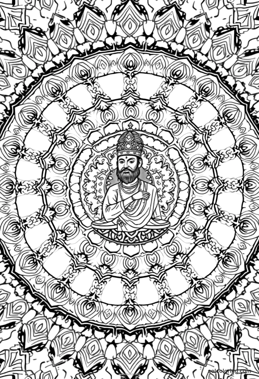 Mandala Akbar the Great at His Durbar mandala coloring page for kids