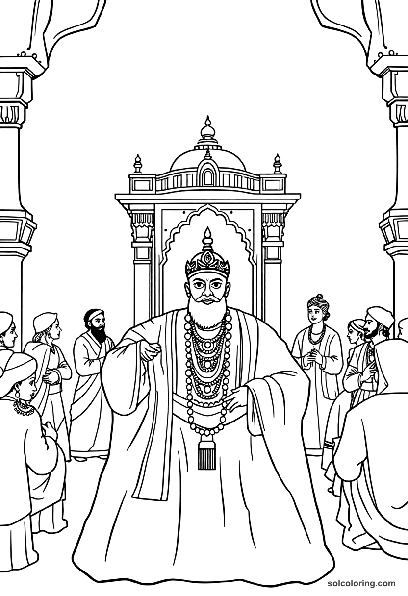 Simple Akbar the Great at His Durbar coloring page, free printable simple style