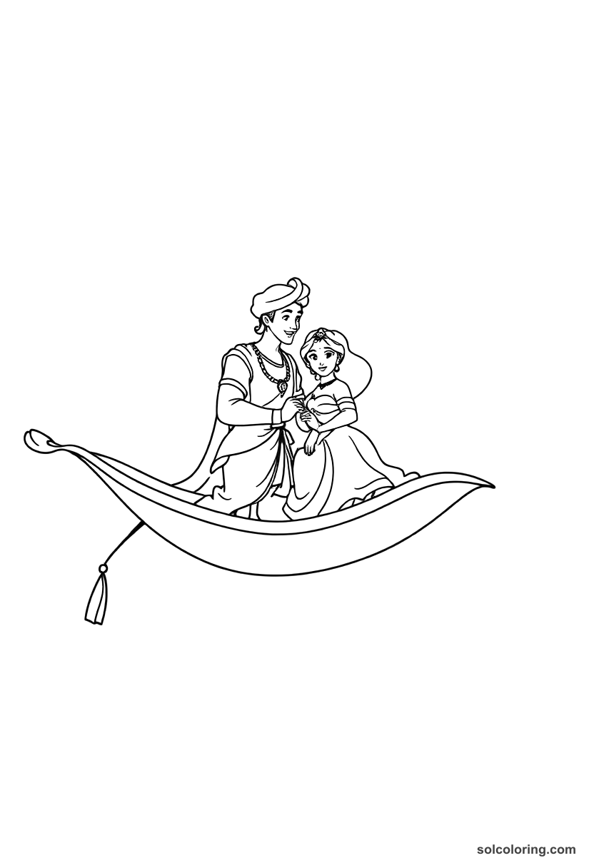 Aladdin On His Flying Carpet With Princess Jasmine coloring pages