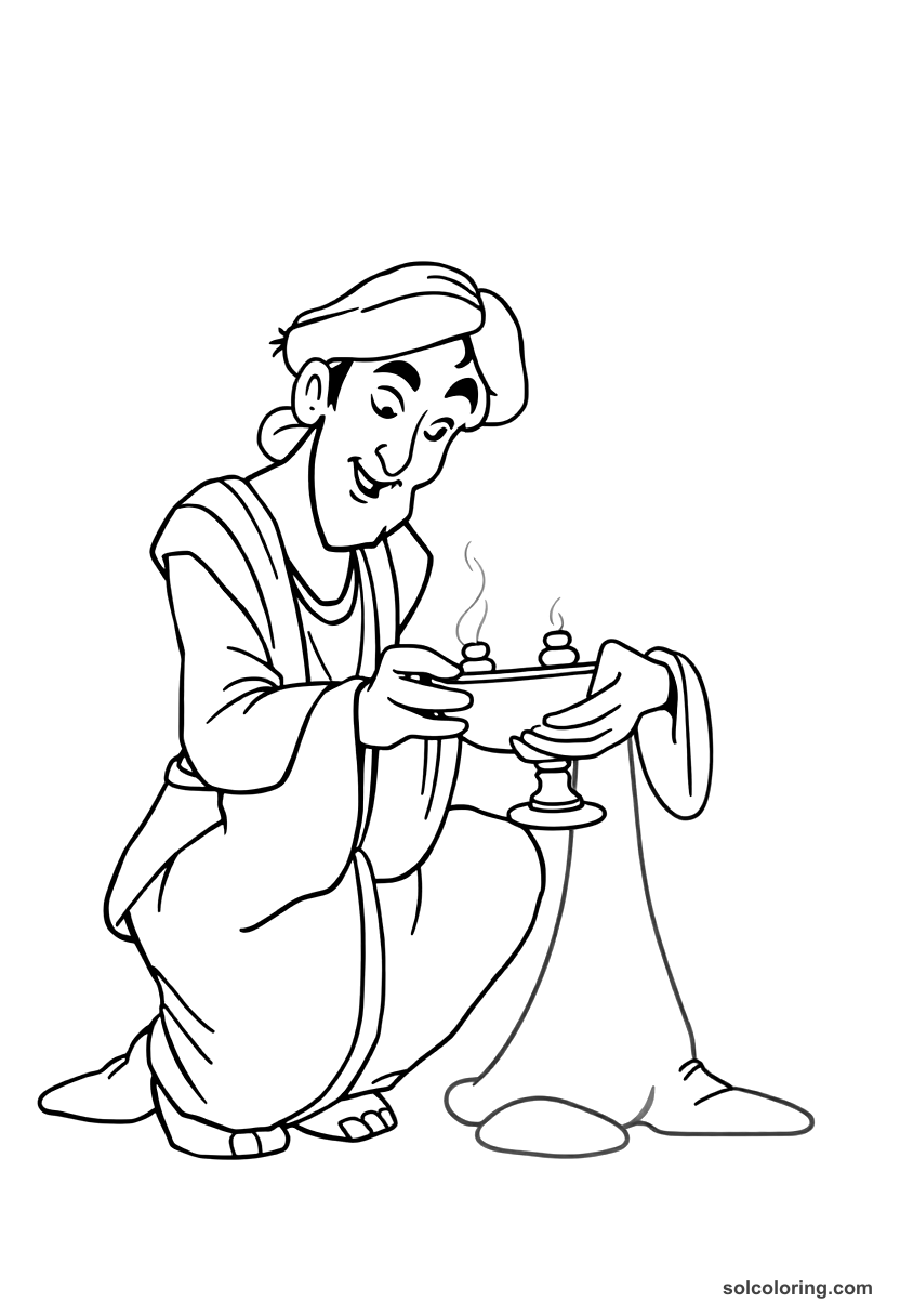 Aladdin Rubbing The Magic Lamp coloring pages