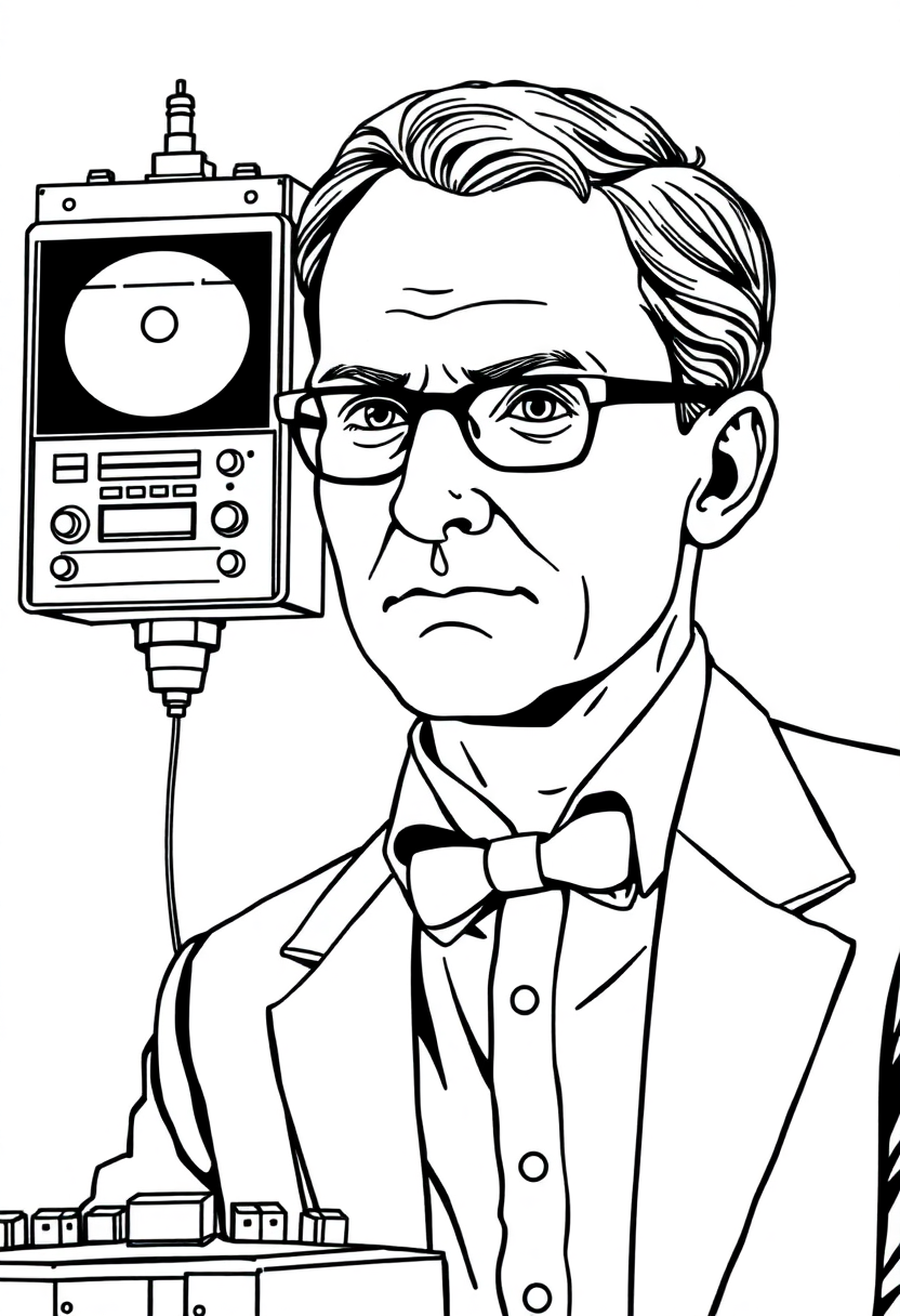 Alan Turing with Early Computer coloring page, free printable