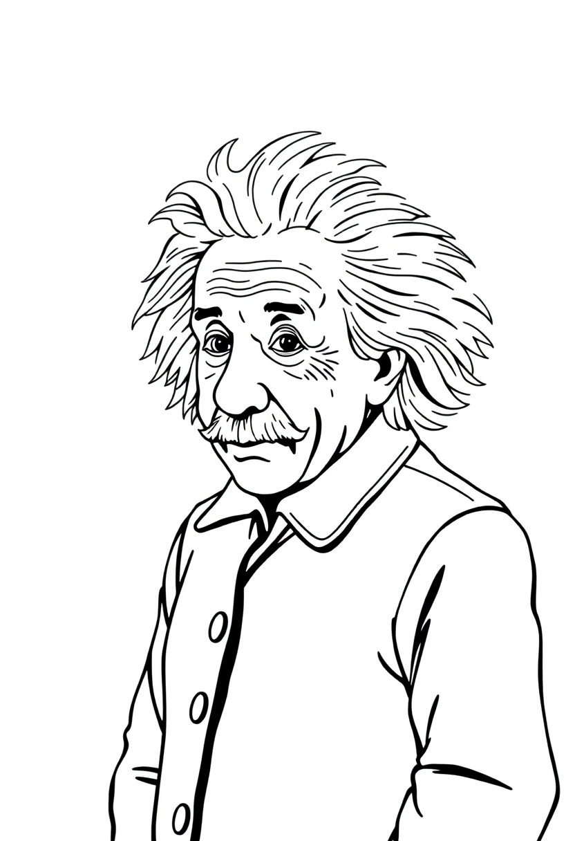 Albert Einstein with Wild Hair and Chalkboard coloring page, free printable