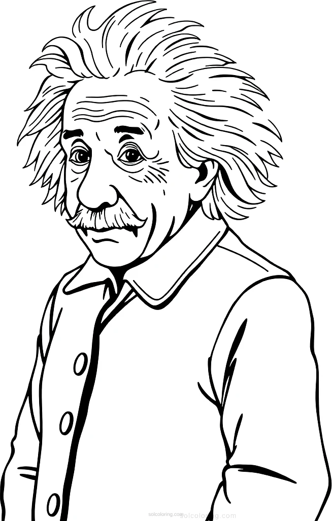 Albert Einstein with Wild Hair and Chalkboard coloring page for kids