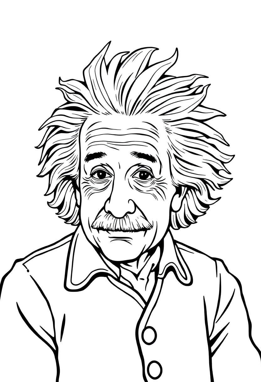 Albert Einstein with Wild Hair and Chalkboard coloring page, free printable